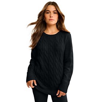 Roaman's Women's Plus Size Cozy Cable Crewneck Sweater