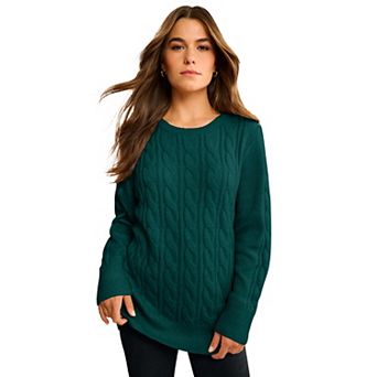 Roaman's Women's Plus Size Cozy Cable Crewneck Sweater