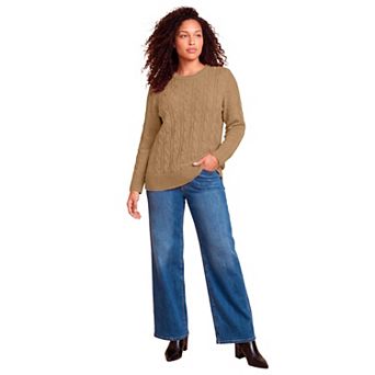 Roaman's Women's Plus Size Cozy Cable Crewneck Sweater