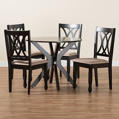 Baxton Studio Maya 5-Piece Dining Set with Round Table and Upholstered Chairs
