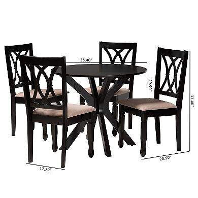 Baxton Studio Maya 5-Piece Dining Set with Round Table and Upholstered Chairs