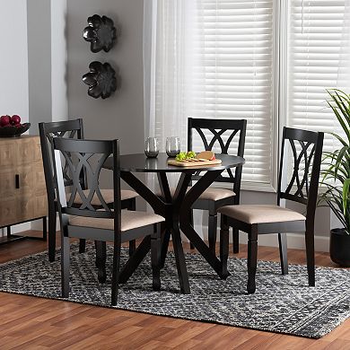 Baxton Studio Maya 5-Piece Dining Set with Round Table and Upholstered Chairs