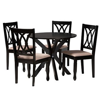 Baxton Studio Maya 5 pc Dining Set with Round Table and Upholstered Chairs