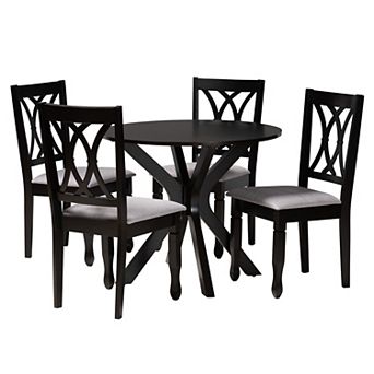 Baxton Studio Maya 5 pc Dining Set with Round Table and Upholstered Chairs