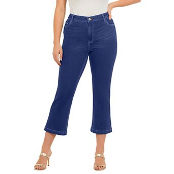 Roaman's Women's Plus Size Classic Stretch High-Rise Kick-Flare Cropped Jean