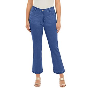 Roaman's Women's Plus Size Classic Stretch High-Rise Kick-Flare Cropped Jean