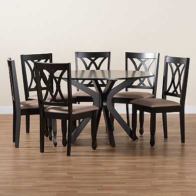 Baxton Studio Maya 7-Piece Dining Set with Round Table & Cross-Back Chairs