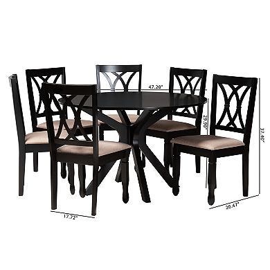Baxton Studio Maya 7-Piece Dining Set with Round Table & Cross-Back Chairs