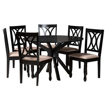 Baxton Studio Maya 7 pc Dining Set with Round Table & Cross-Back Chairs