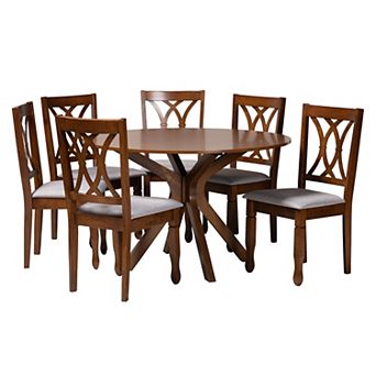 Baxton Studio Maya 7 pc Dining Set with Round Table & Cross-Back Chairs