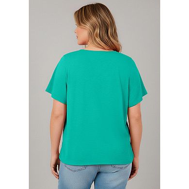 Avenue Women's Plus Size Knit Lace Yoke Tee