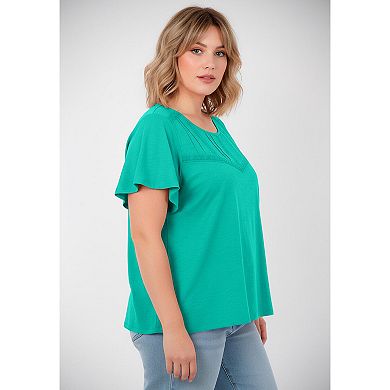 Avenue Women's Plus Size Knit Lace Yoke Tee
