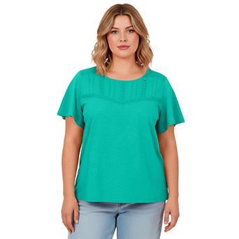 Avenue Women's Plus Size Knit Lace Yoke Tee