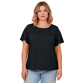 Avenue Women's Plus Size Knit Lace Yoke Tee