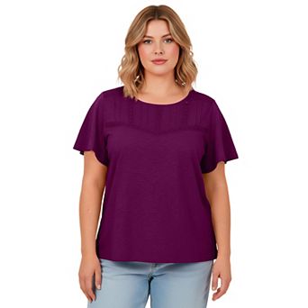 Avenue Women's Plus Size Knit Lace Yoke Tee