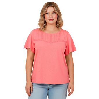 Avenue Women's Plus Size Knit Lace Yoke Tee