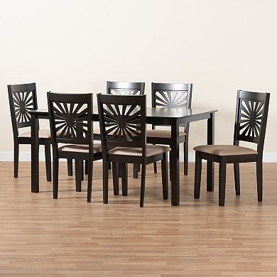 Baxton Studio Olympia 7-Piece Dining Set with Sunburst Back Chairs
