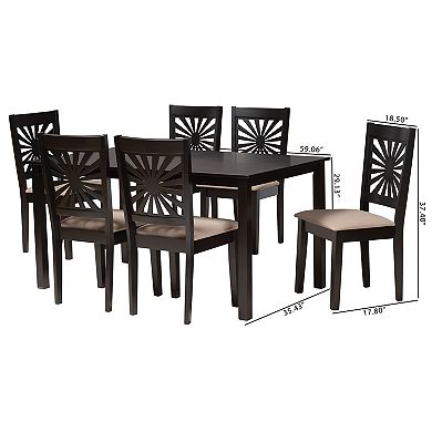Baxton Studio Olympia 7-Piece Dining Set with Sunburst Back Chairs