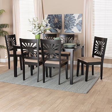 Baxton Studio Olympia 7-Piece Dining Set with Sunburst Back Chairs