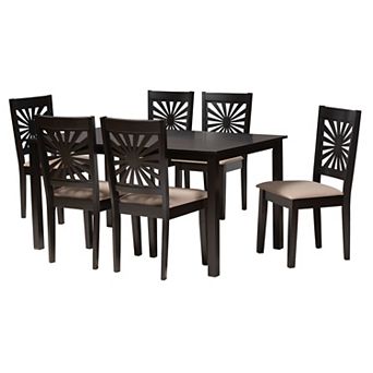 Baxton Studio Olympia 7 pc Dining Set with Sunburst Back Chairs