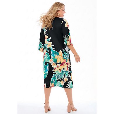 Catherines Women's Plus Size Angel Sleeve V-Neck Shift Dress