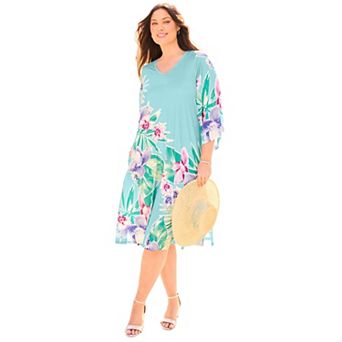 Catherines Women's Plus Size Angel Sleeve V-Neck Shift Dress