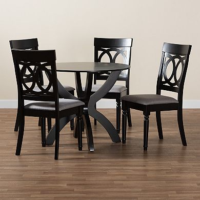 Baxton Studio Velia 5-Piece Dining Set with Round Table and Upholstered Chairs