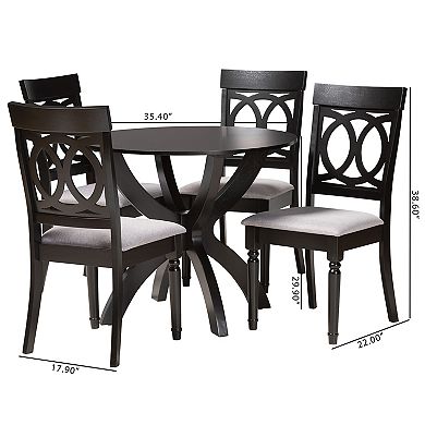 Baxton Studio Velia 5-Piece Dining Set with Round Table and Upholstered Chairs