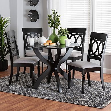 Baxton Studio Velia 5-Piece Dining Set with Round Table and Upholstered Chairs