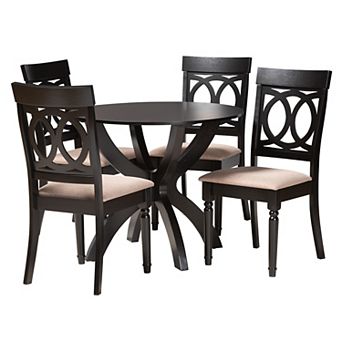 Baxton Studio Velia 5 pc Dining Set with Round Table and Upholstered Chairs