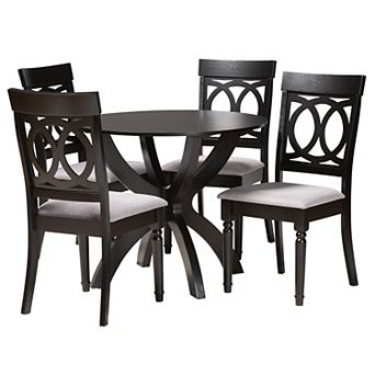 Baxton Studio Velia 5 pc Dining Set with Round Table and Upholstered Chairs