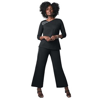 Jessica London Women's Plus Size Mixed Media Wide Leg Pant