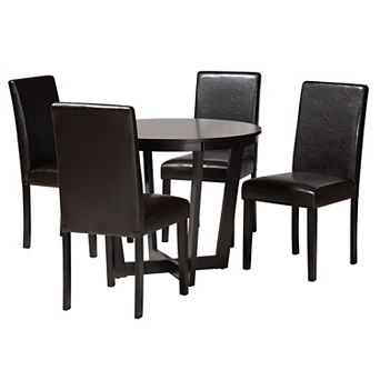 Baxton Studio Bruna 5 pc Dining Set with Round Table and Upholstered Chairs