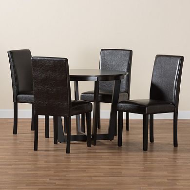 Baxton Studio Bruna 5-Piece Dining Set with Round Table and Upholstered Chairs