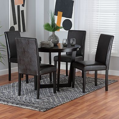Baxton Studio Bruna 5-Piece Dining Set with Round Table and Upholstered Chairs