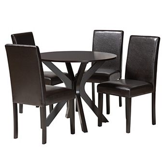 Baxton Studio Asli 5 pc Dining Set with Round Table and Upholstered Chairs