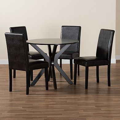 Baxton Studio Asli 5-Piece Dining Set with Round Table and Upholstered Chairs