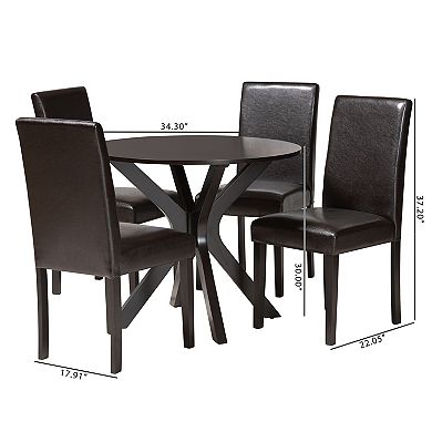 Baxton Studio Asli 5-Piece Dining Set with Round Table and Upholstered Chairs