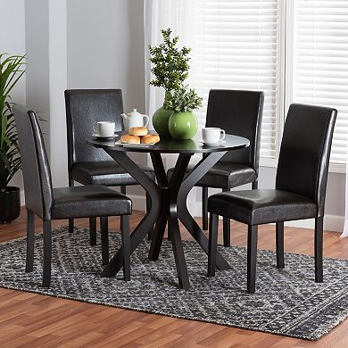 Baxton Studio Asli 5-Piece Dining Set with Round Table and Upholstered Chairs