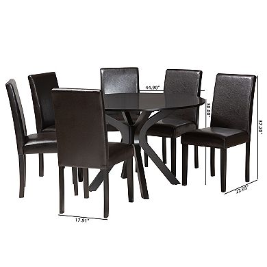 Baxton Studio Asli 7-Piece Dining Set with Round Table and Upholstered Chairs