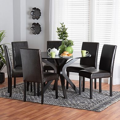 Baxton Studio Asli 7-Piece Dining Set with Round Table and Upholstered Chairs