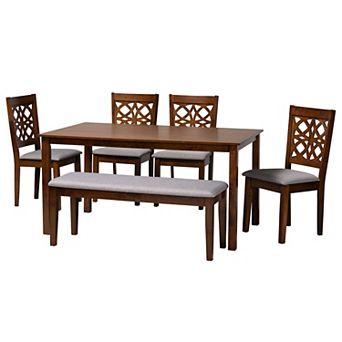 Baxton Studio Abigail 6 pc Dining Set with Upholstered Bench and Chairs