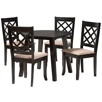 Baxton Studio Lexi 5 pc Dining Set with Round Table and Upholstered Chairs