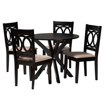 Baxton Studio Sanne 5 pc Dining Set with Round Table and Upholstered Chairs