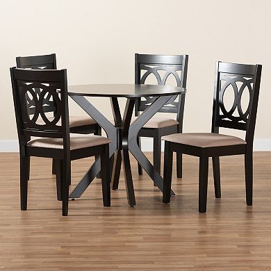 Baxton Studio Sanne 5-Piece Dining Set with Round Table and Upholstered Chairs