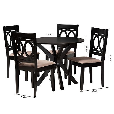 Baxton Studio Sanne 5-Piece Dining Set with Round Table and Upholstered Chairs