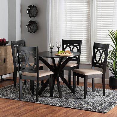 Baxton Studio Sanne 5-Piece Dining Set with Round Table and Upholstered Chairs