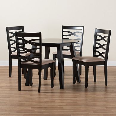 Baxton Studio Ruby 5-Piece Dining Set with Round Table and Upholstered Chairs