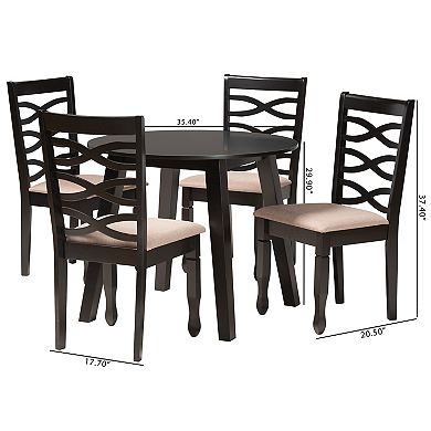 Baxton Studio Ruby 5-Piece Dining Set with Round Table and Upholstered Chairs