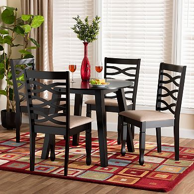 Baxton Studio Ruby 5-Piece Dining Set with Round Table and Upholstered Chairs